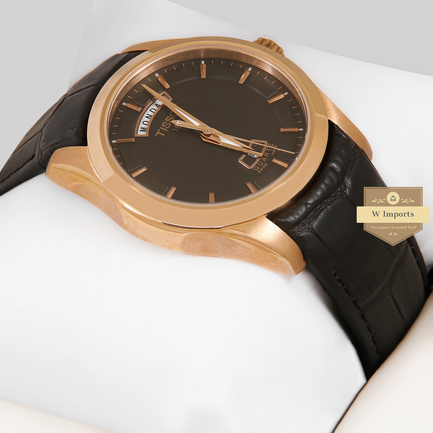 LATEST COLLECTION ROSE GOLD CASE WITH BLACK DIAL & LEATHER STRAP