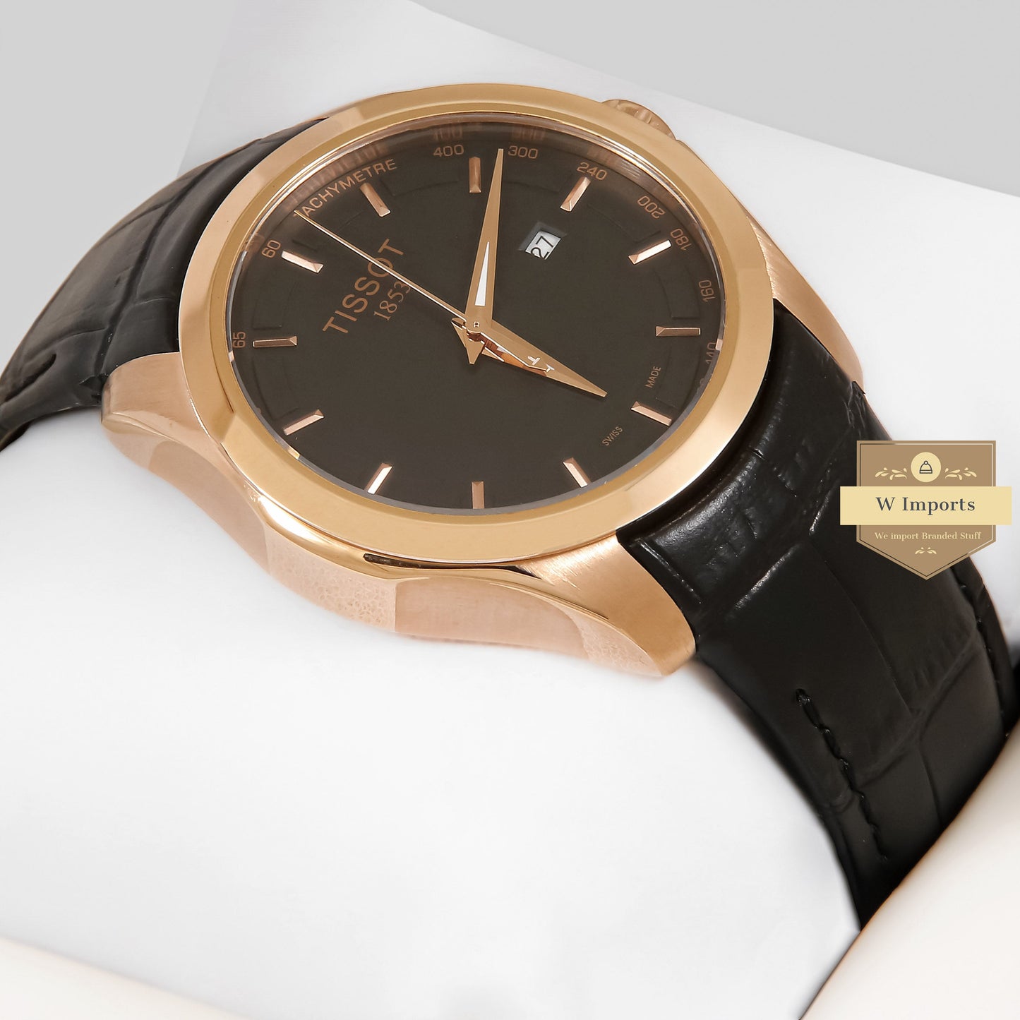 LATEST COLLECTION ROSE GOLD CASE WITH BLACK DIAL & LEATHER STRAP