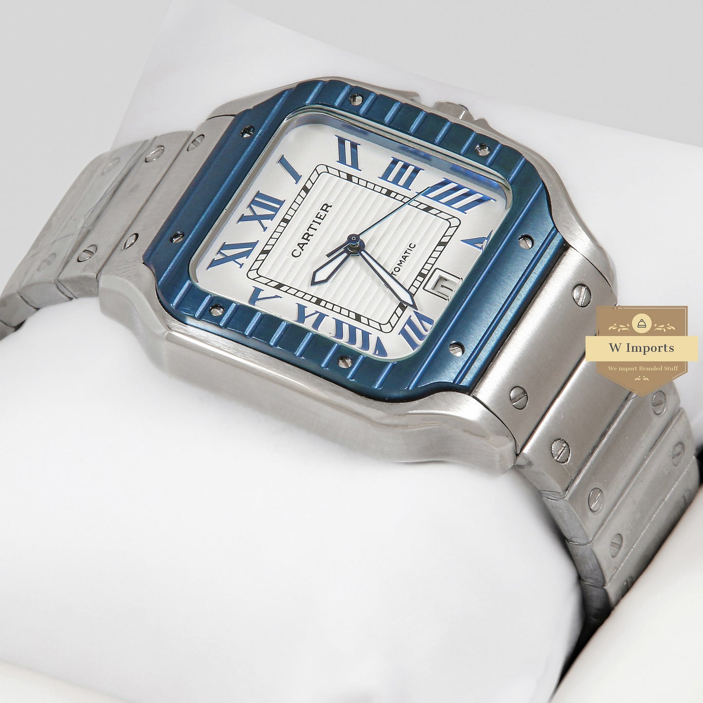 LATEST COLLECTION SILVER WITH BLUE BEZEL AND WHITE DIAL CHAIN WATCH
