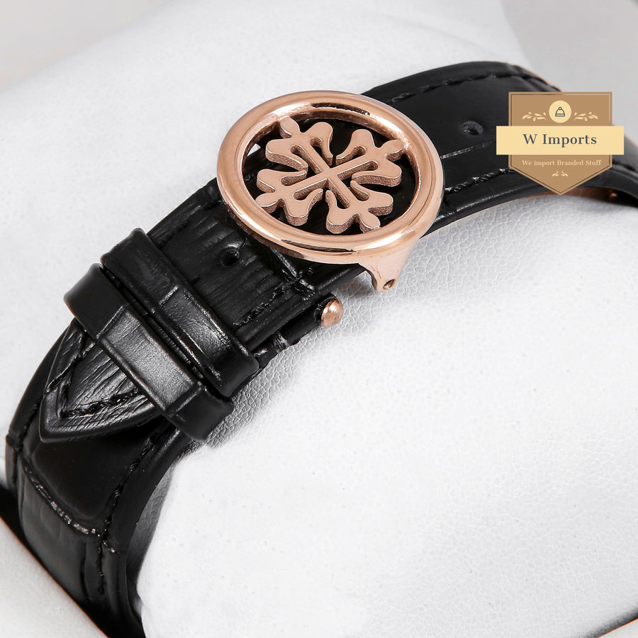 Latest Collection Transparent Skeleton Dial With Rose Gold Case & Black Leather Strap