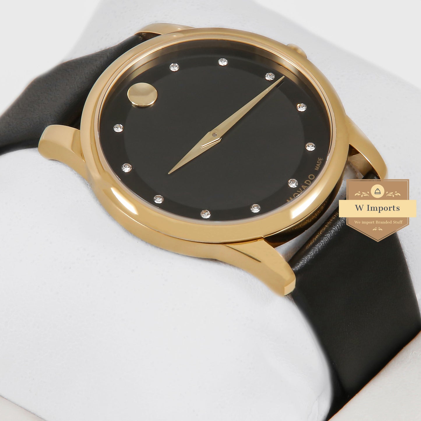 Latest Collection Yellow Gold With Black Inner Dotted Dial & Leather Strap