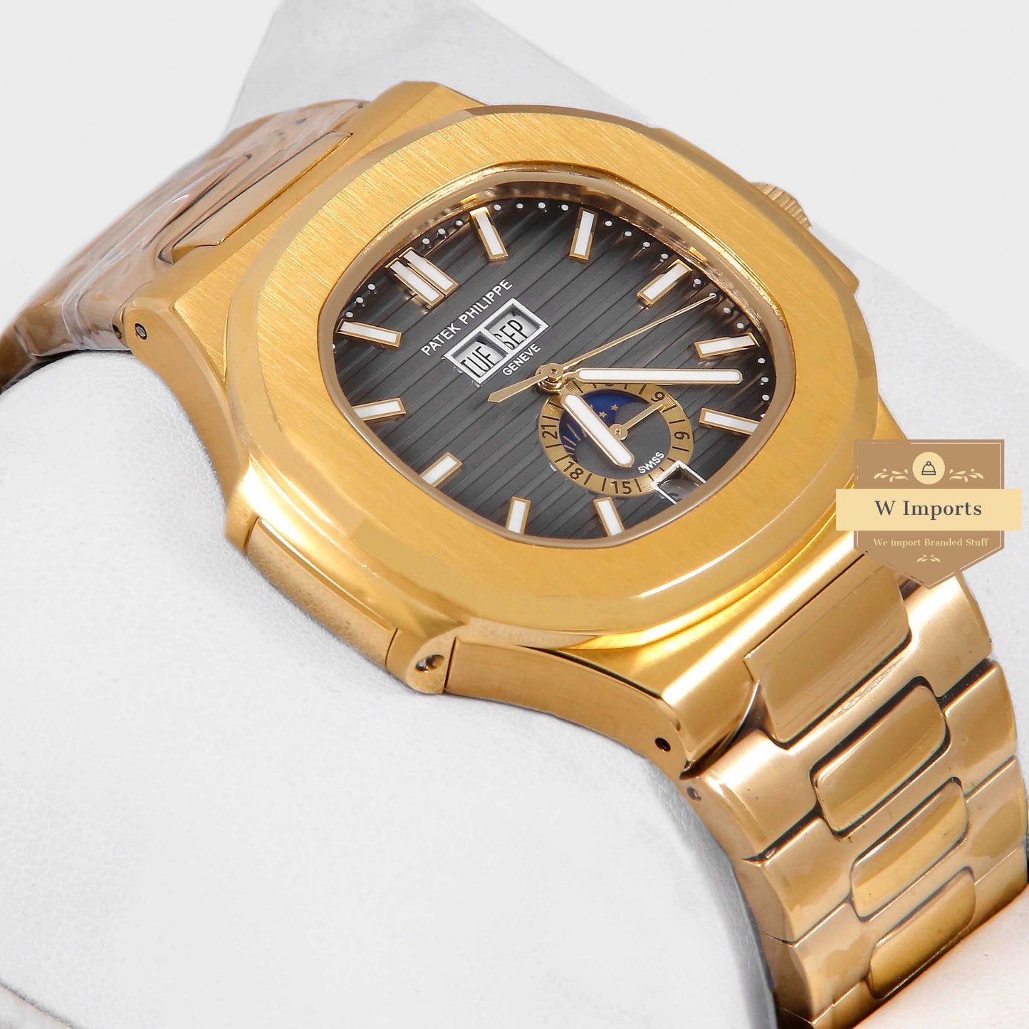 Latest Collection Annual Calendar Moon Phase Yellow Gold With Grey Dial