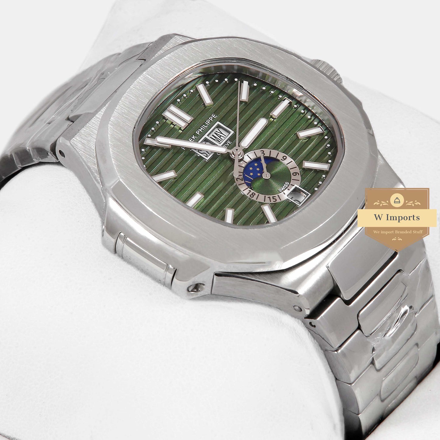 Latest Collection Annual Calendar Moon Phase Silver With Green Dial