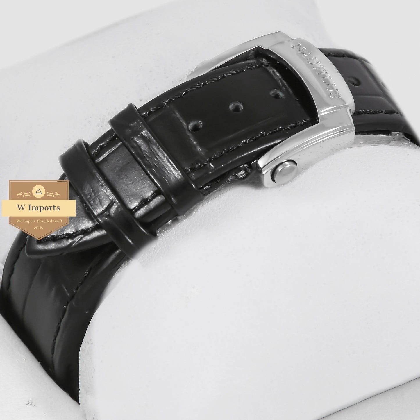 Latest Collection Annual Calendar Moon Phase Silver Stone Case With Black Dial & Leather Strap