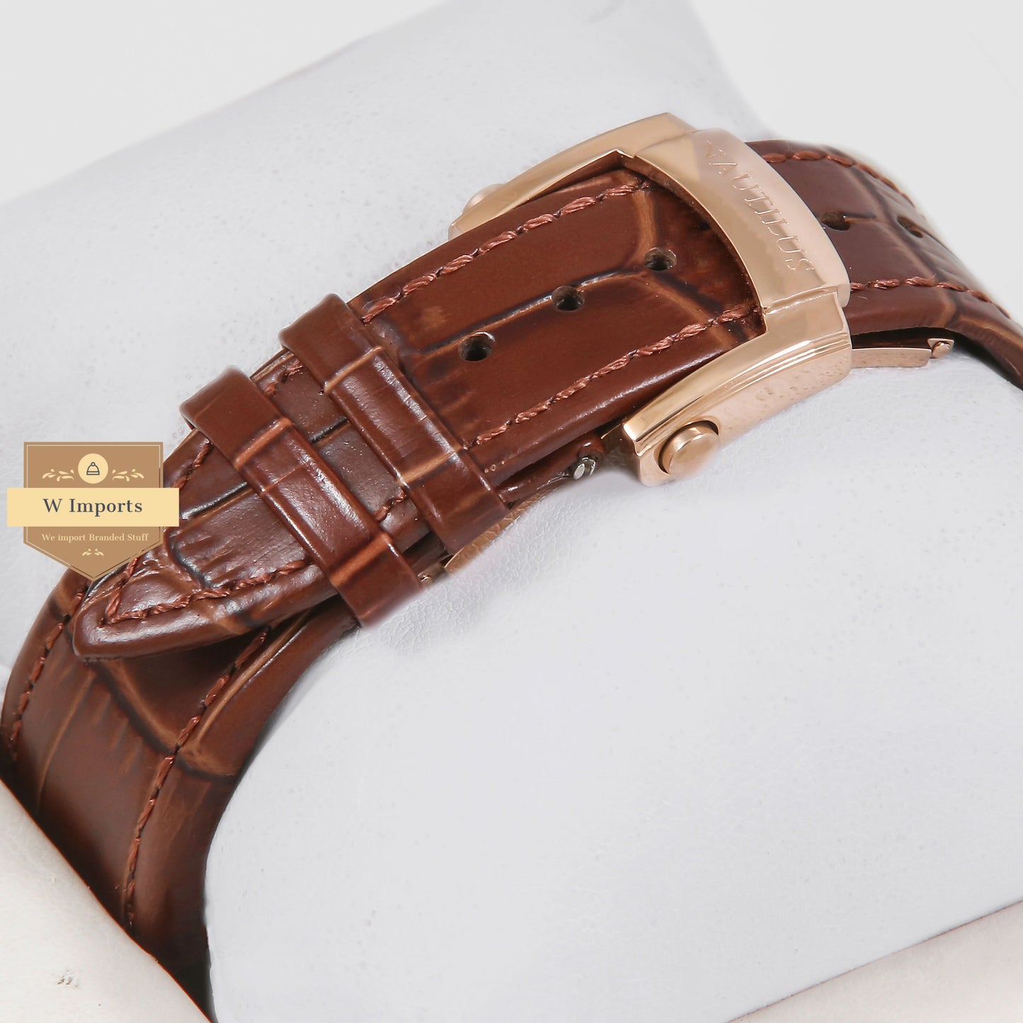 Latest Collection Annual Calendar Moon Phase Rose Gold Stone Case With Brown Dial & Leather Strap
