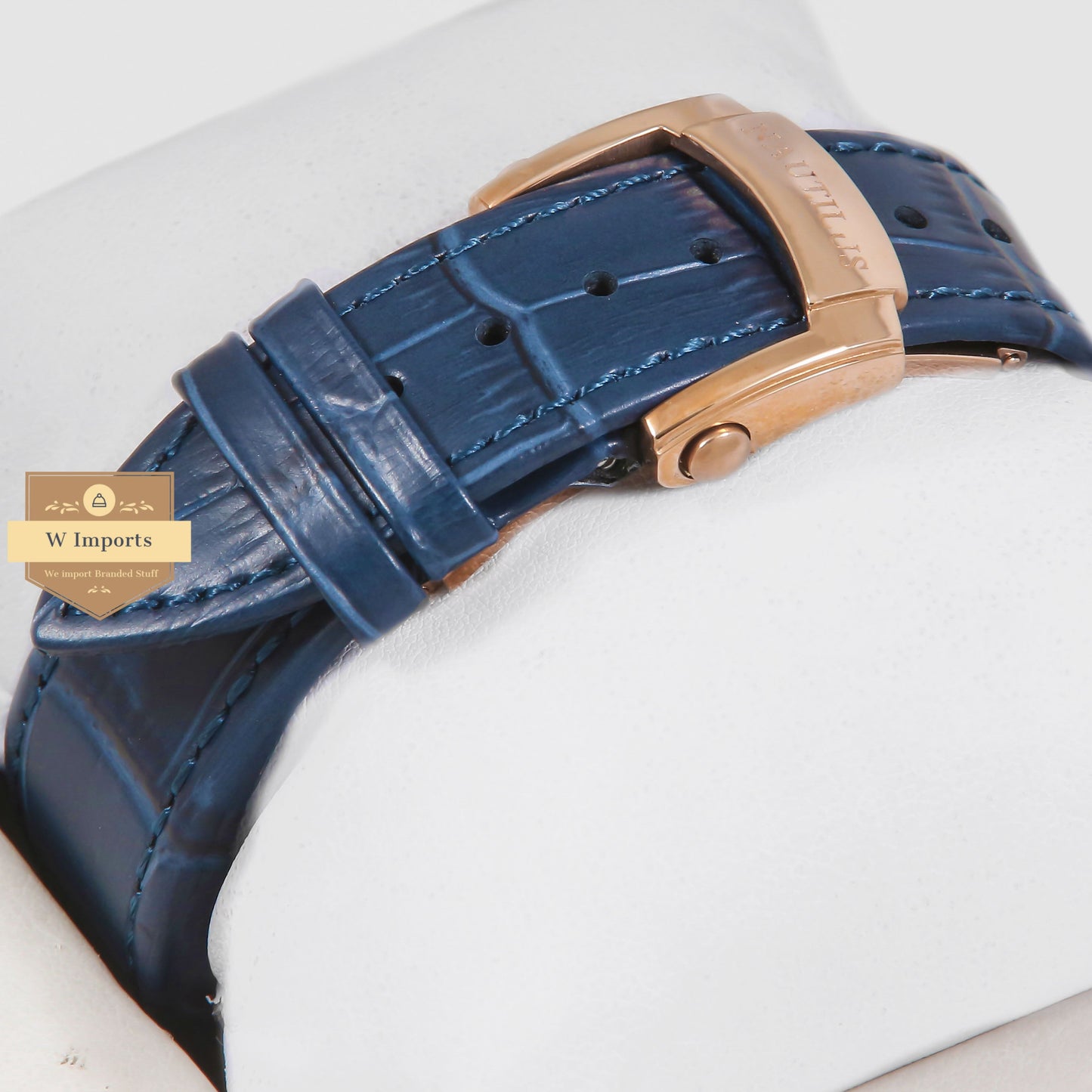 Latest Collection Annual Calendar Moon Phase Rose Gold Stone Case With Blue Dial & Leather Strap