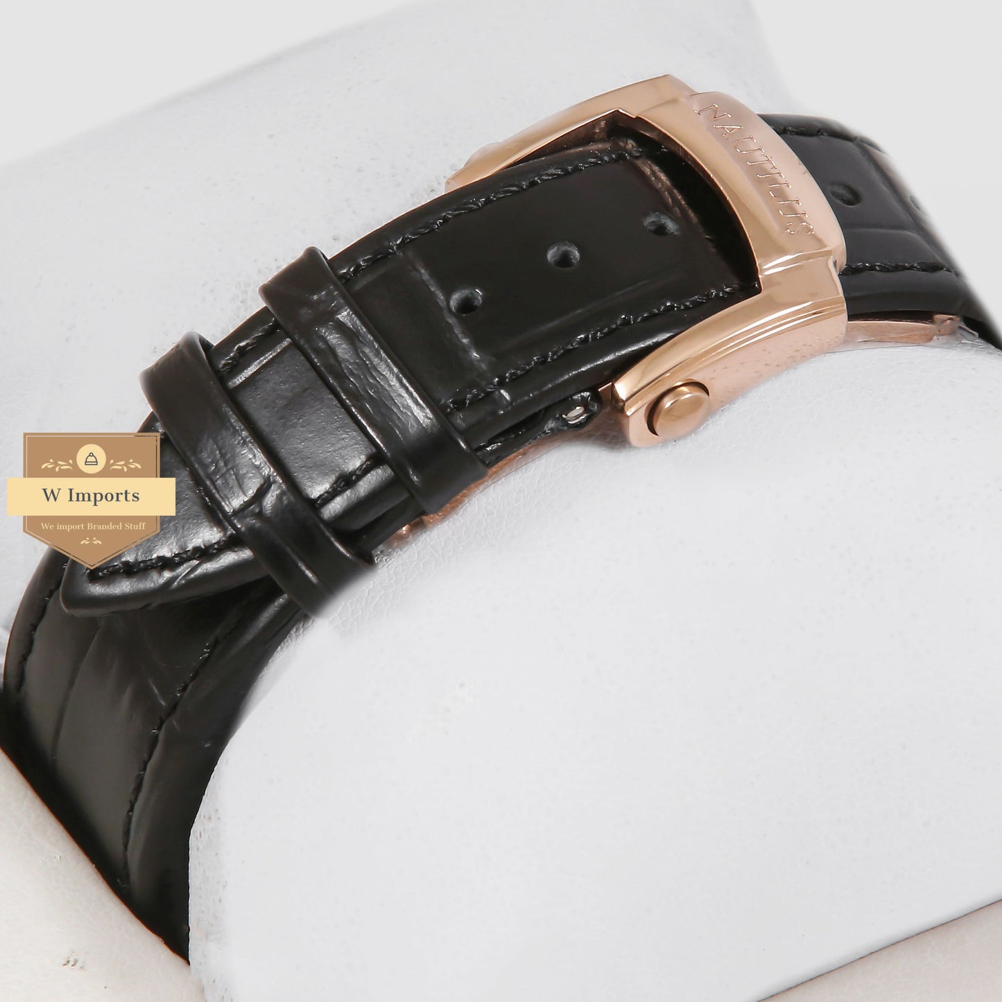 Latest Collection Annual Calendar Moon Phase Rose Gold Stone Case With Black Dial & Leather Strap
