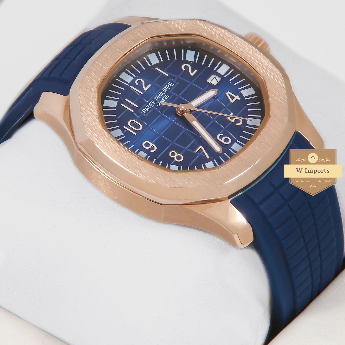 Latest Collection Rose Gold Case With Blue Dial & Rubber Strap Automatic Watch