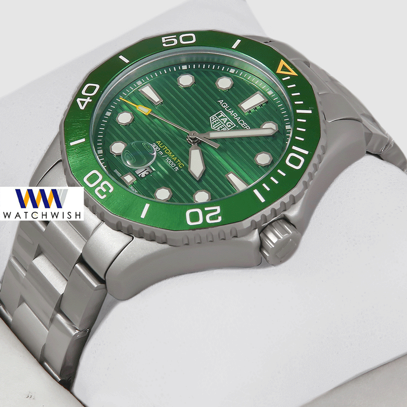Latest Collection Calibre 7 300m/1000ft All Silver With Green Dial & Bezel