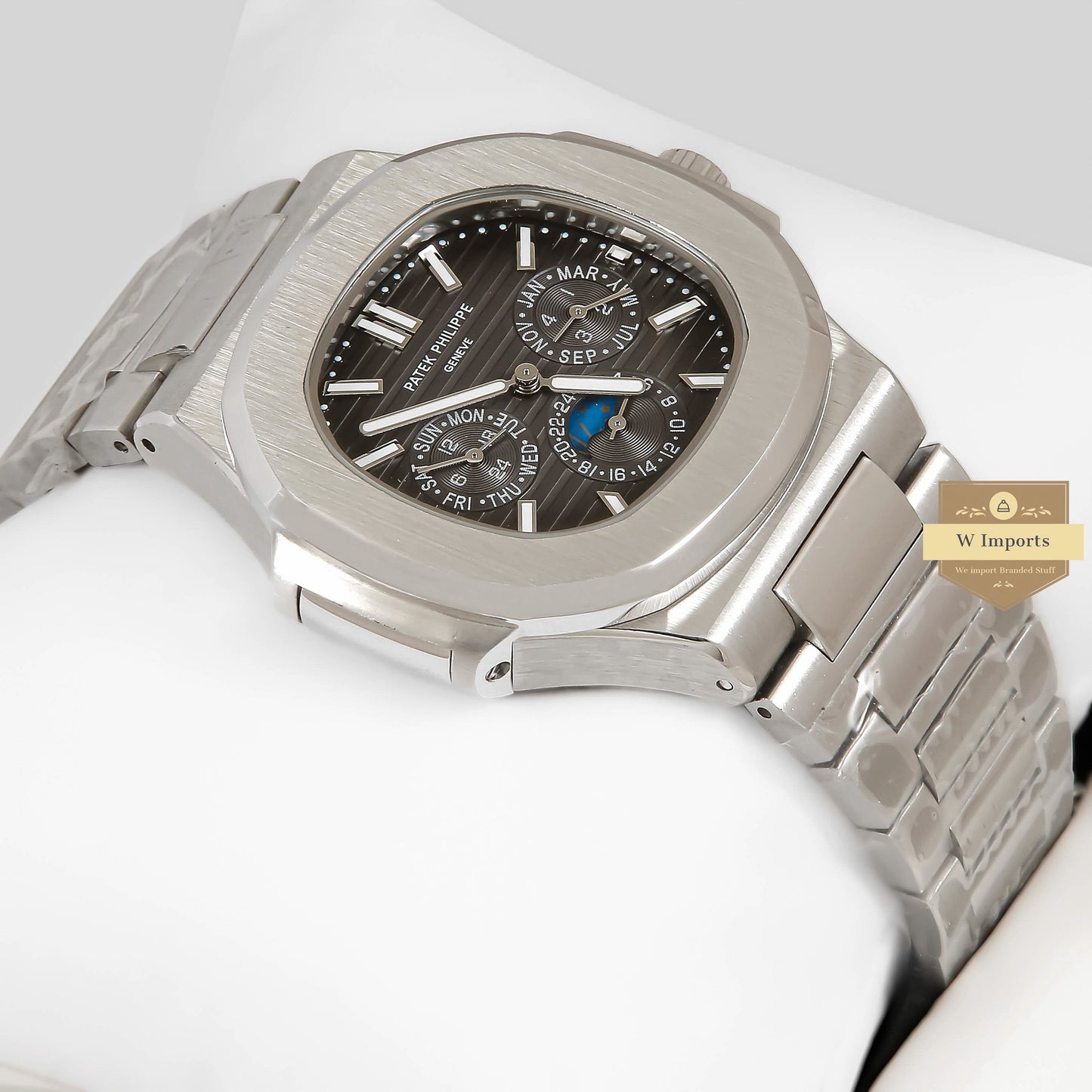 LATEST COLLECTION MOON PHASE CHRONOGRAPH SILVER CASE WITH GREY DIAL