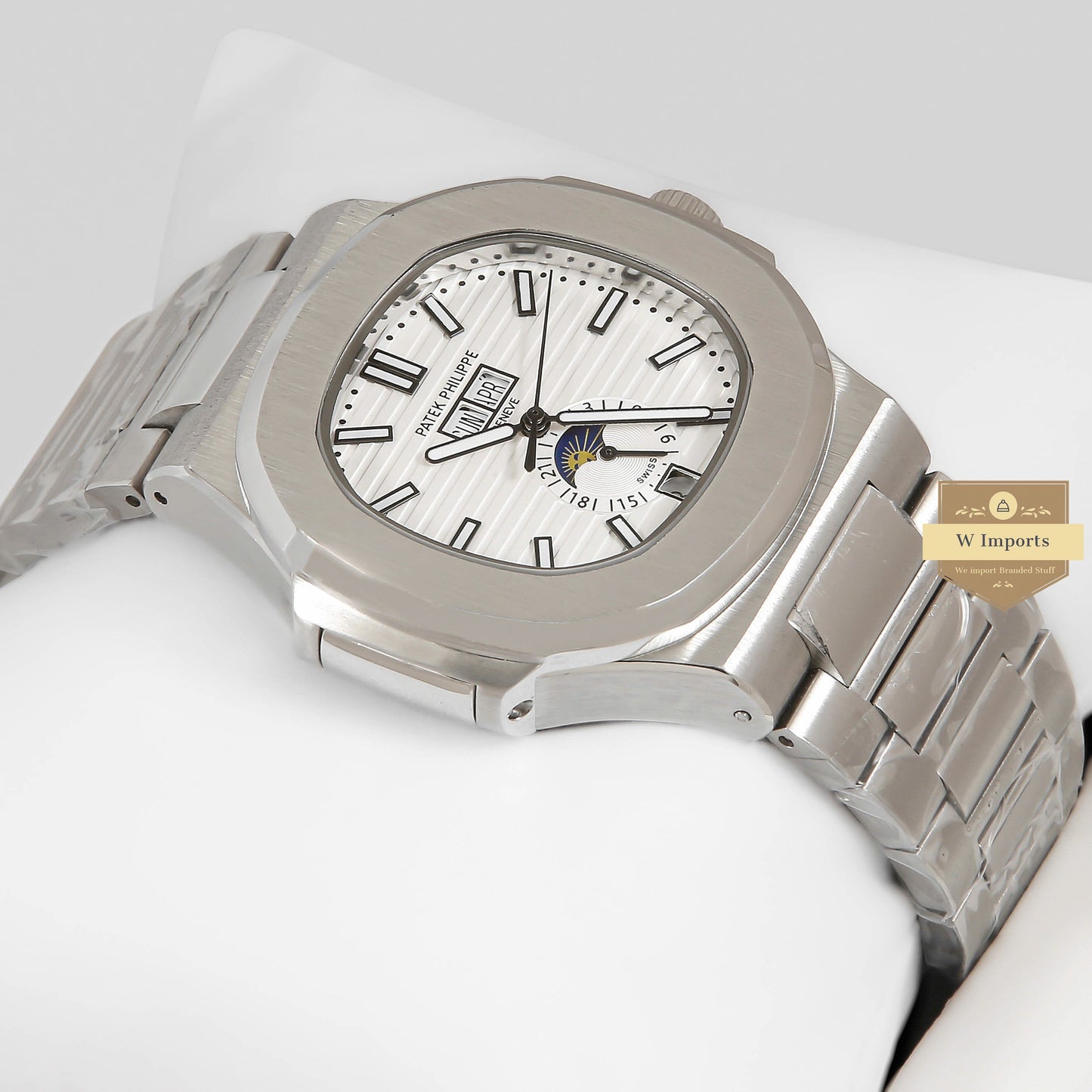 LATEST COLLECTION ANNUAL CALENDAR MOON PHASE SILVER WITH WHITE DIAL