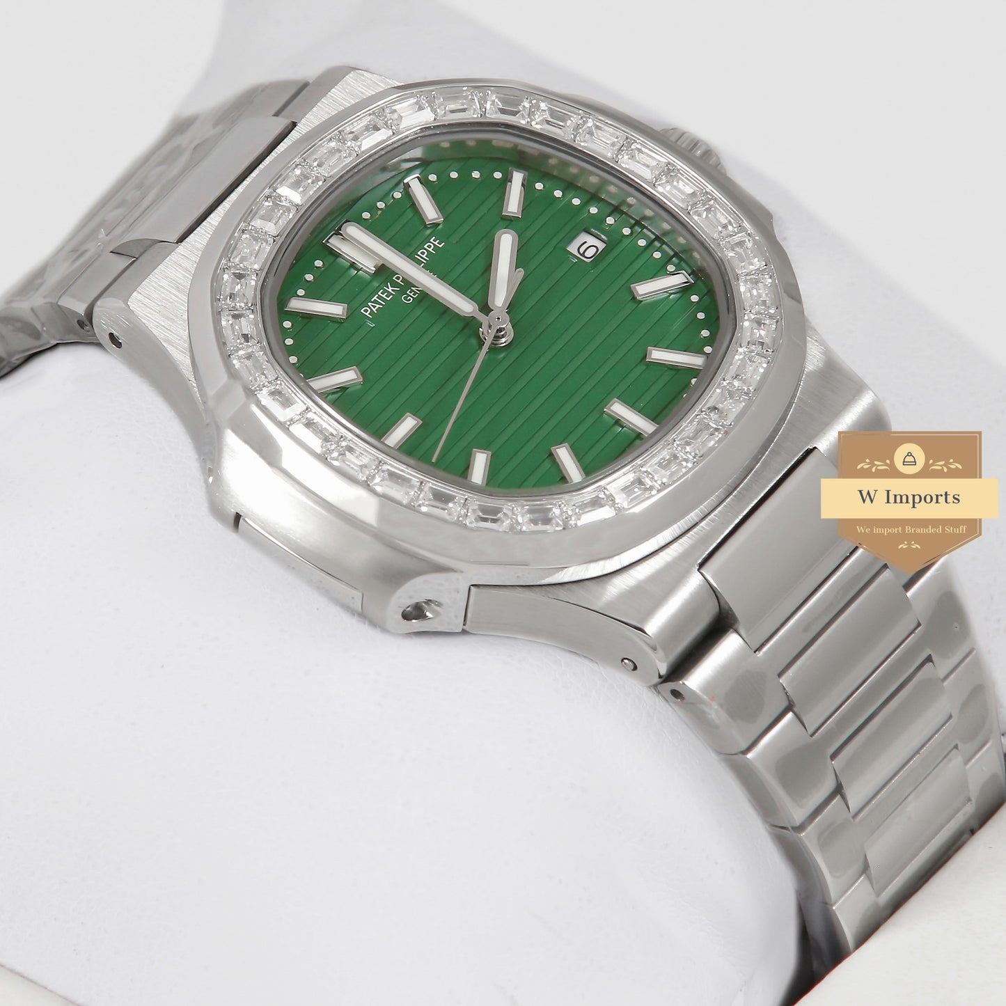 Latest Collection Silver With Green Dial Stone Bezel Automatic Watch