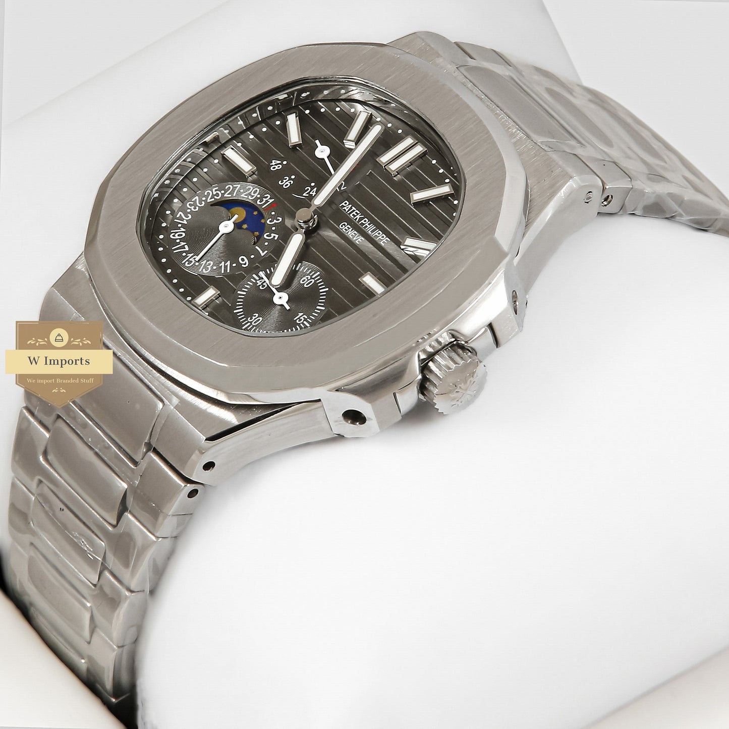 LATEST COLLECTION MOON PHASE SILVER WITH BLACK DIAL AUTOMATIC WATCH