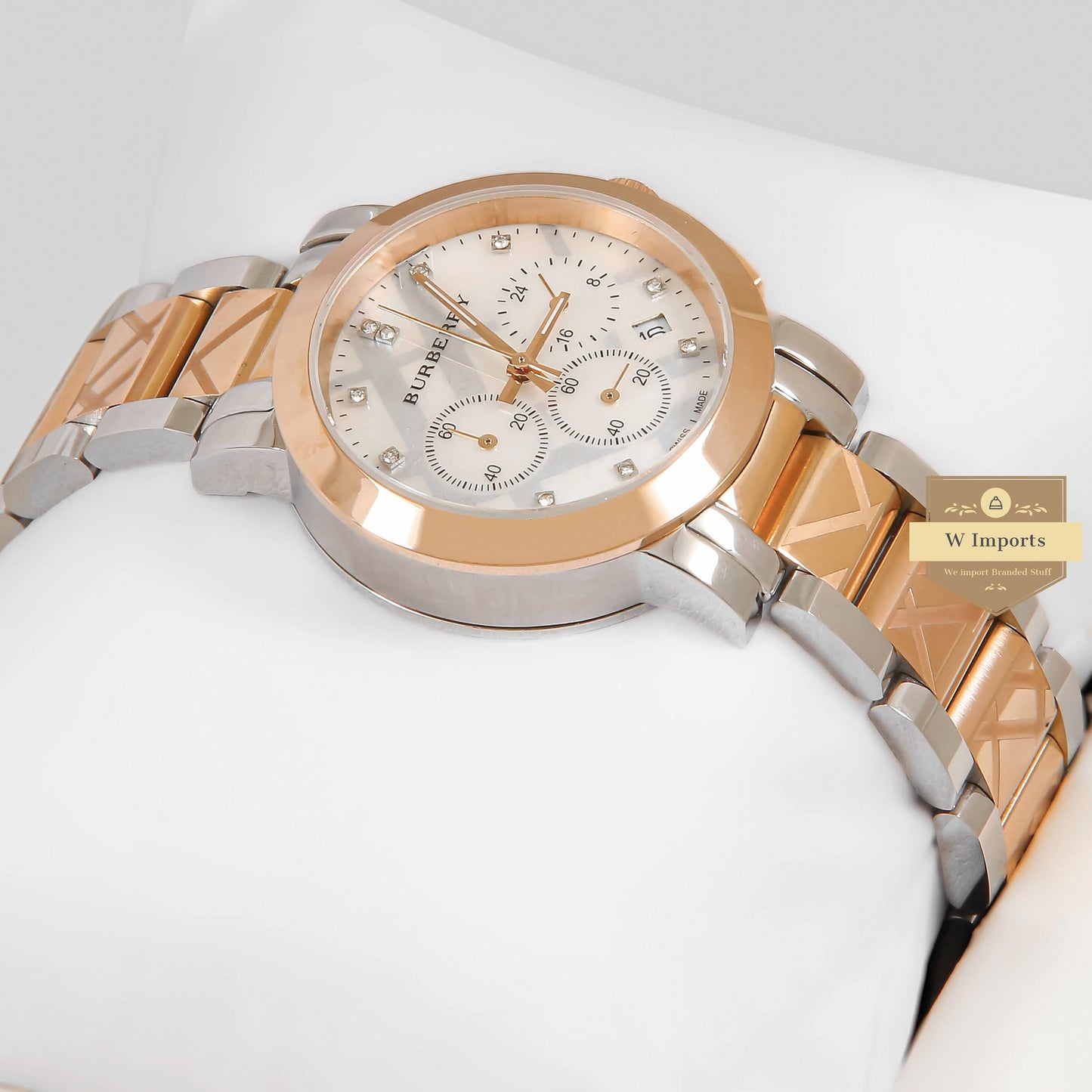 LATEST COLLECTION CHRONOGRAPH TWO TONE ROSE GOLD WITH WHITE DIAL LADIES WATCH
