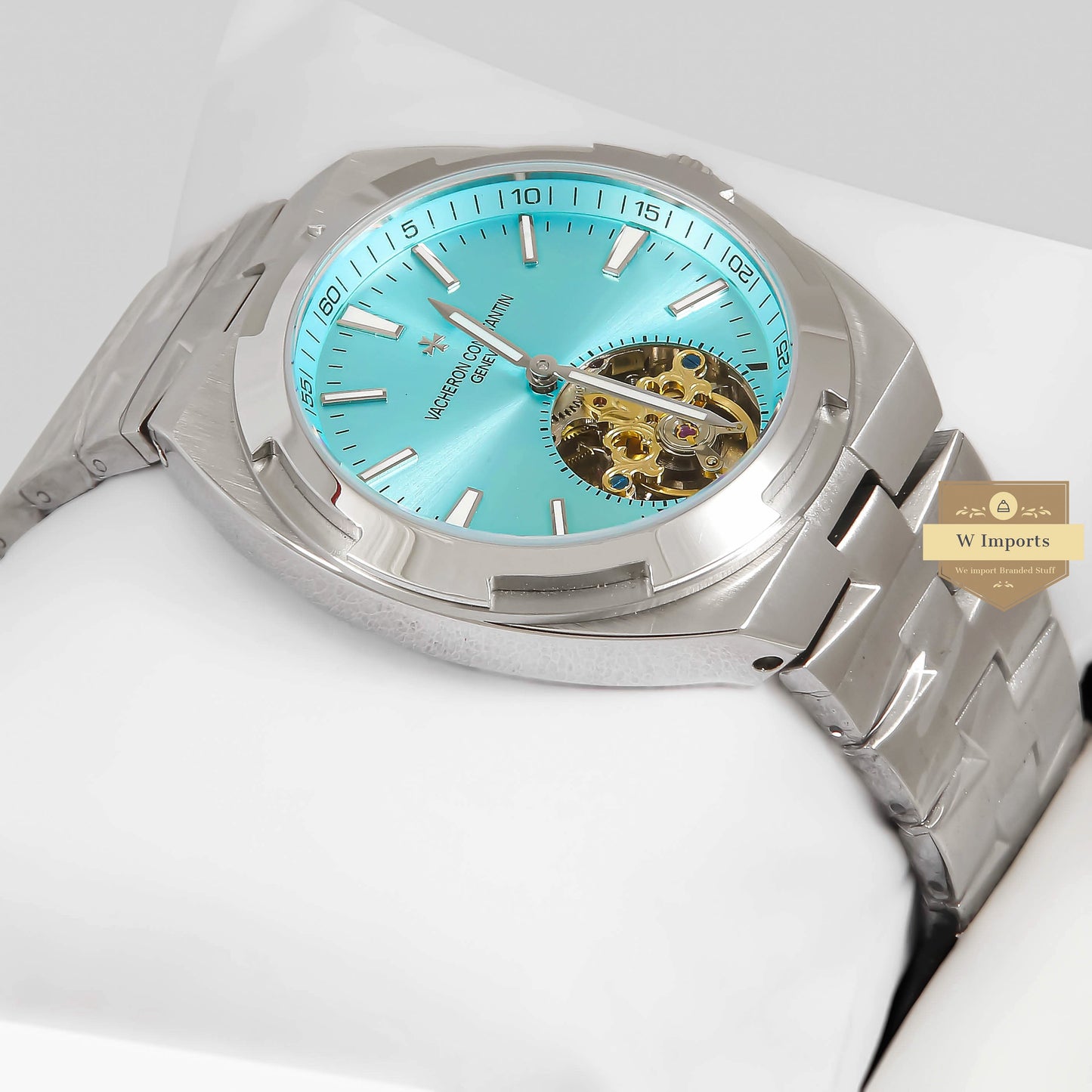 LATEST COLLECTION TOURBILLON SILVER WITH SKY BLUE DIAL AUTOMATIC WATCH