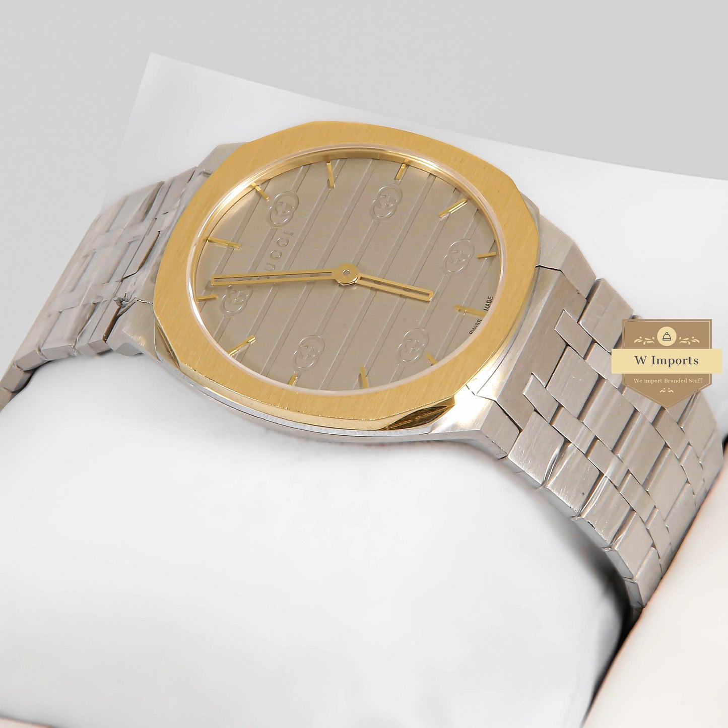 LATEST COLLECTION ALL SILVER WITH DIAL AND YELLOW GOLD BEZEL CHAIN WATCH