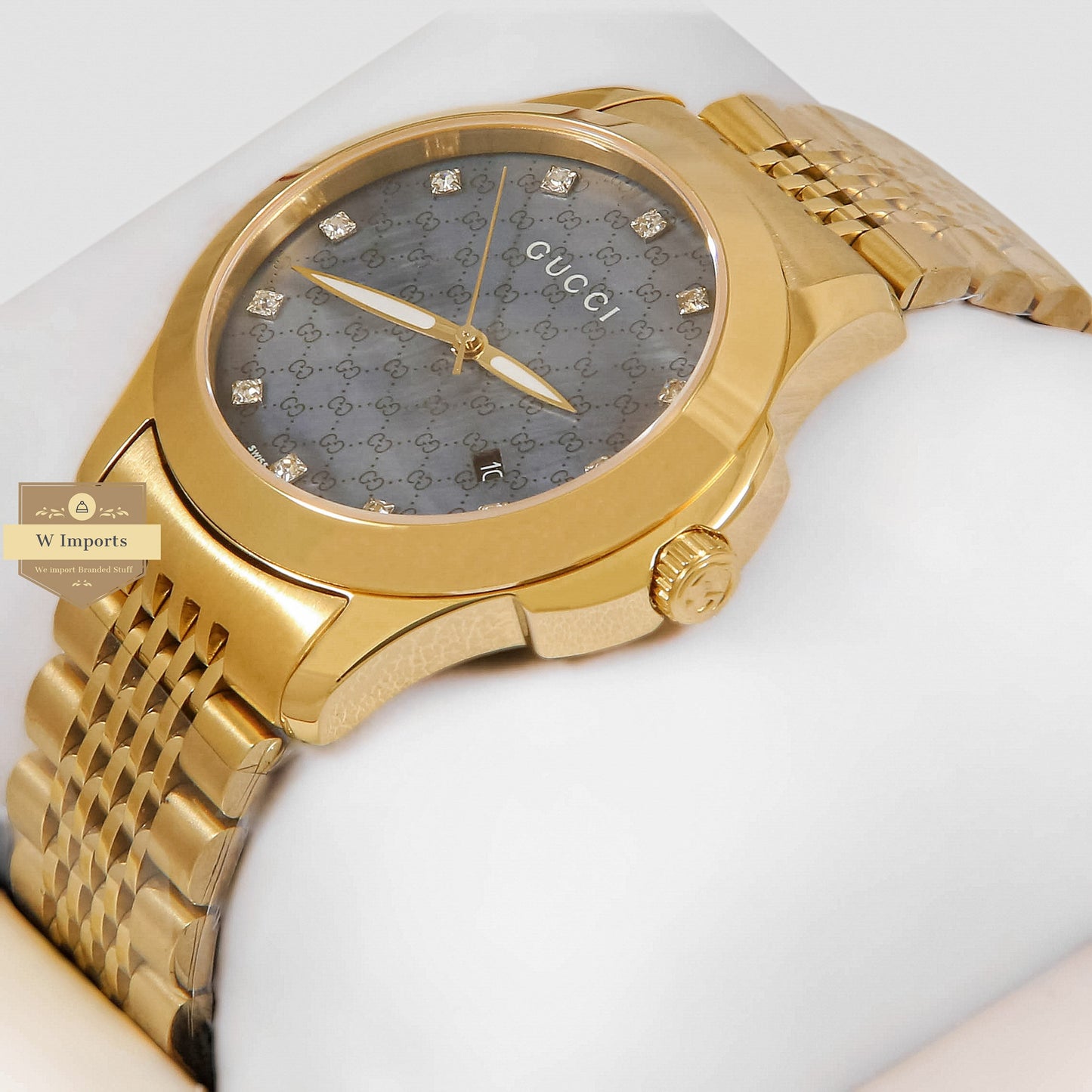 LATEST COLLECTION YELLOW GOLD WITH GREY DIAL & STONE FIGURE