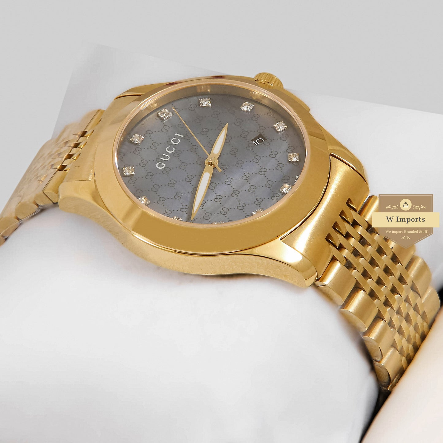 LATEST COLLECTION YELLOW GOLD WITH GREY DIAL & STONE FIGURE