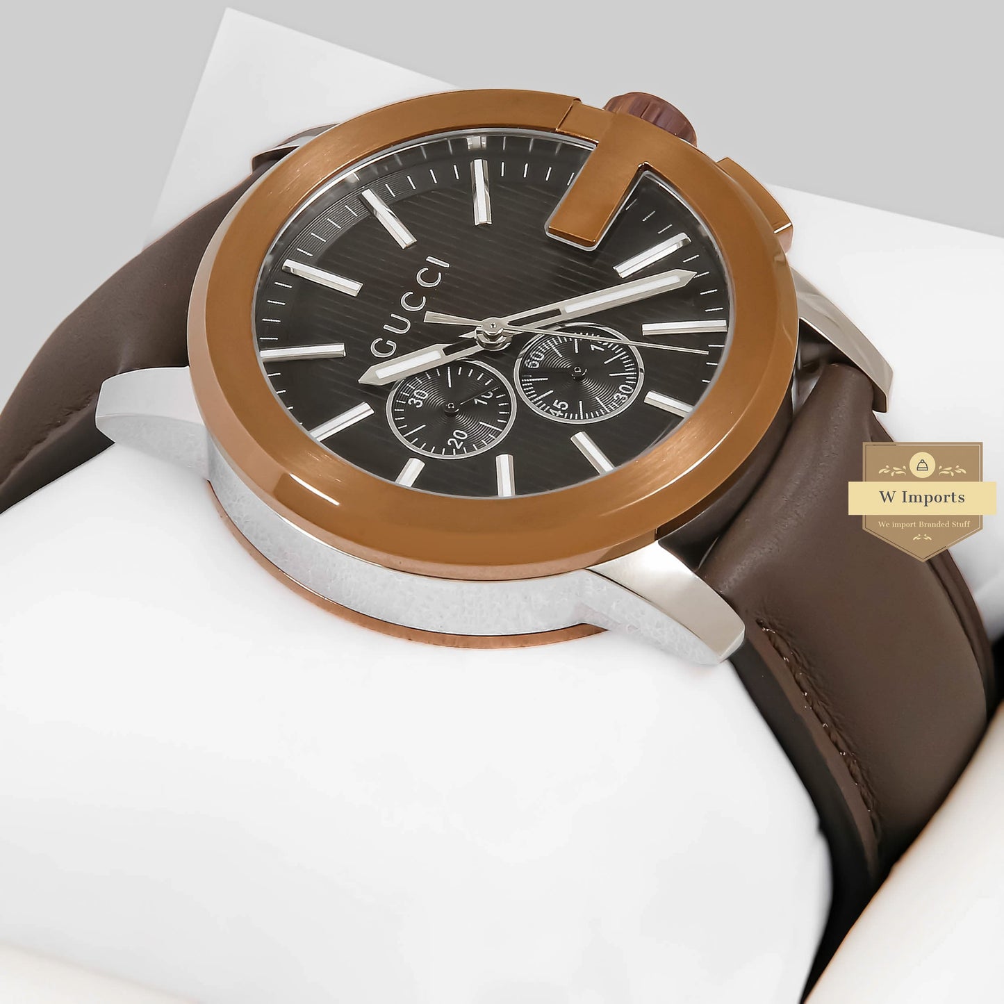 LATEST COLLECTION CHRONOGRAPH SILVER CASE WITH BLACK DIAL & BROWN LEATHER STRAP