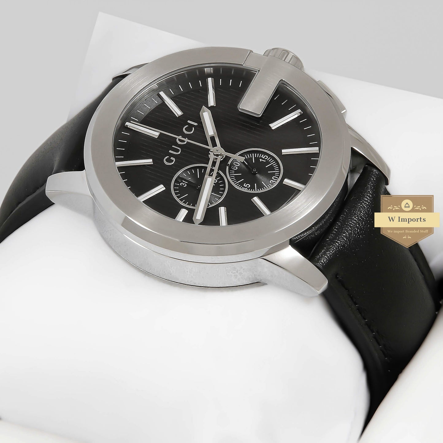 LATEST COLLECTION CHRONOGRAPH SILVER CASE WITH BLACK DIAL & LEATHER STRAP