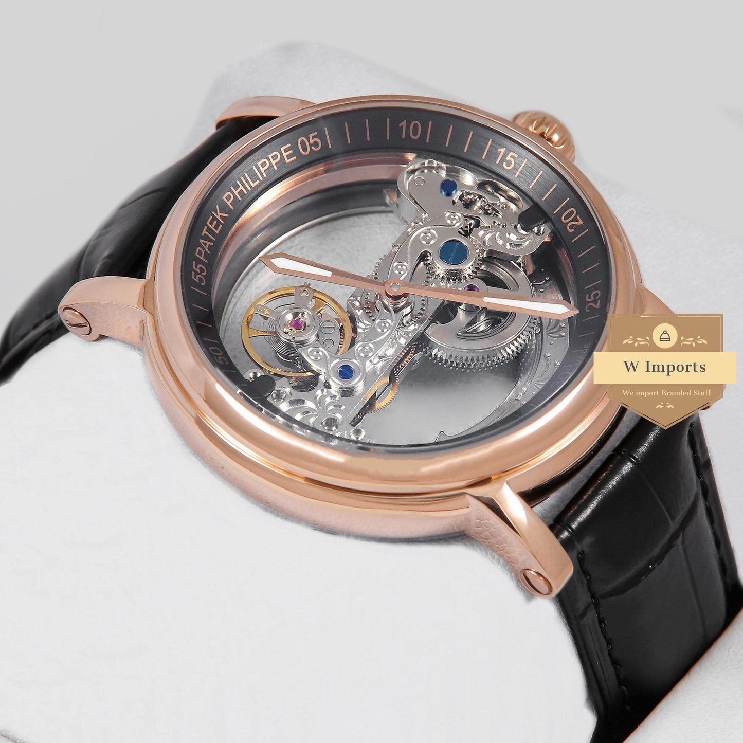 Latest Collection Transparent Skeleton Dial With Rose Gold Case & Black Leather Strap