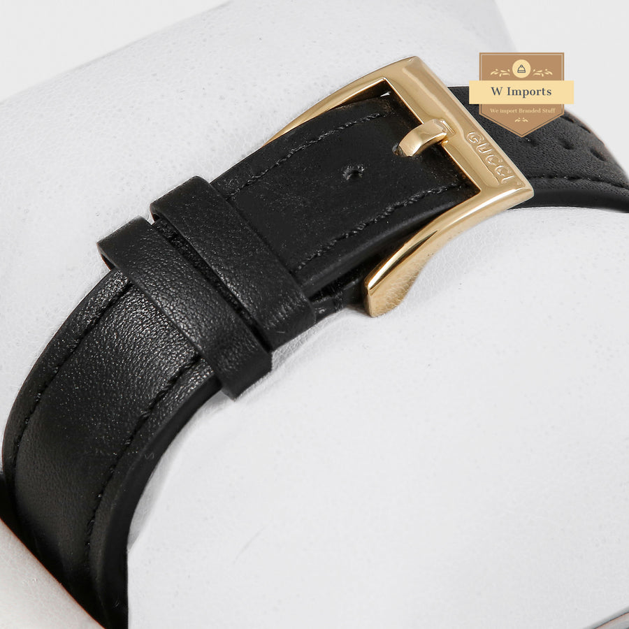 Latest Collection G Yellow Gold Case With Black Dial & Leather Strap Ladies Watch