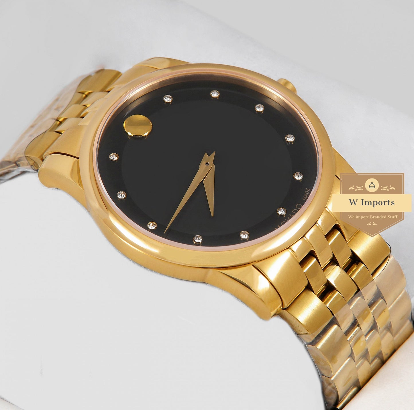 Latest Collection Yellow Gold With Black Dial & Stone Figure