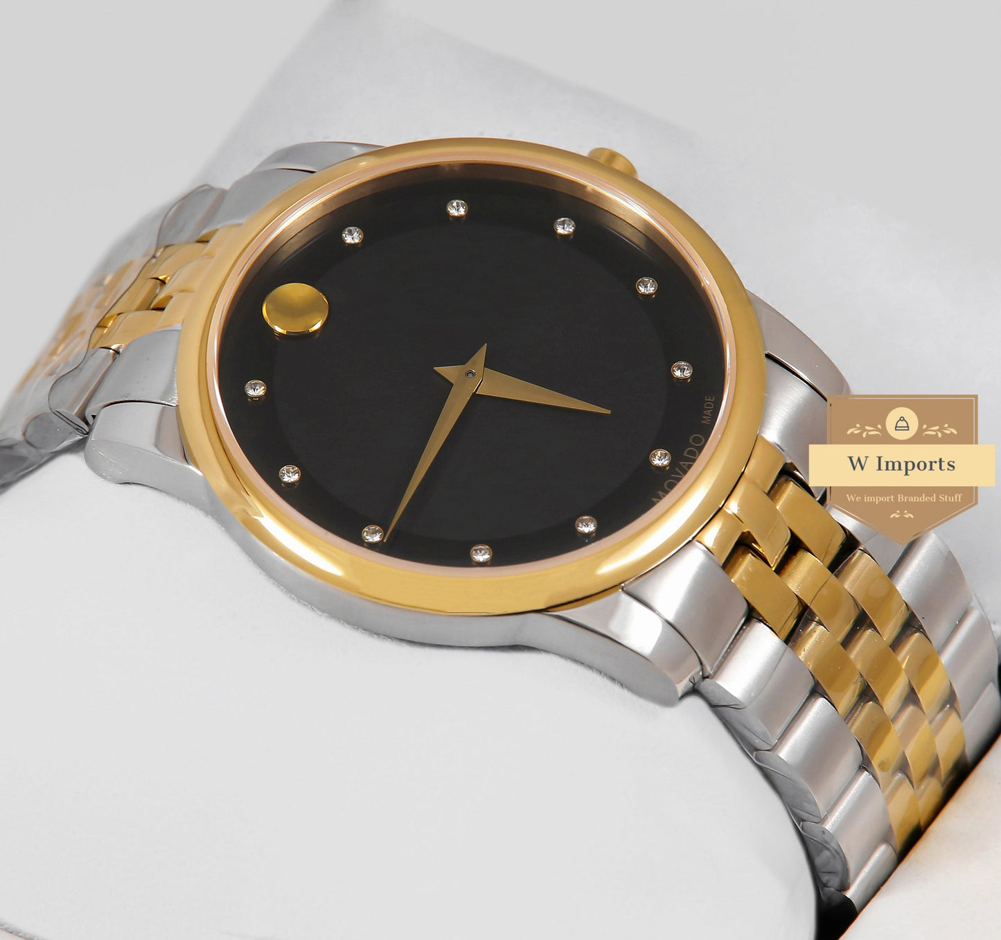 Latest Collection Two Tone Yellow Gold With Black Dial & Stone Figure