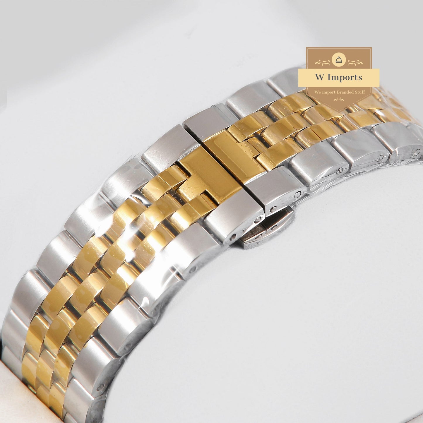 Latest Collection Two Tone Yellow Gold With Black Dial & Stone Figure