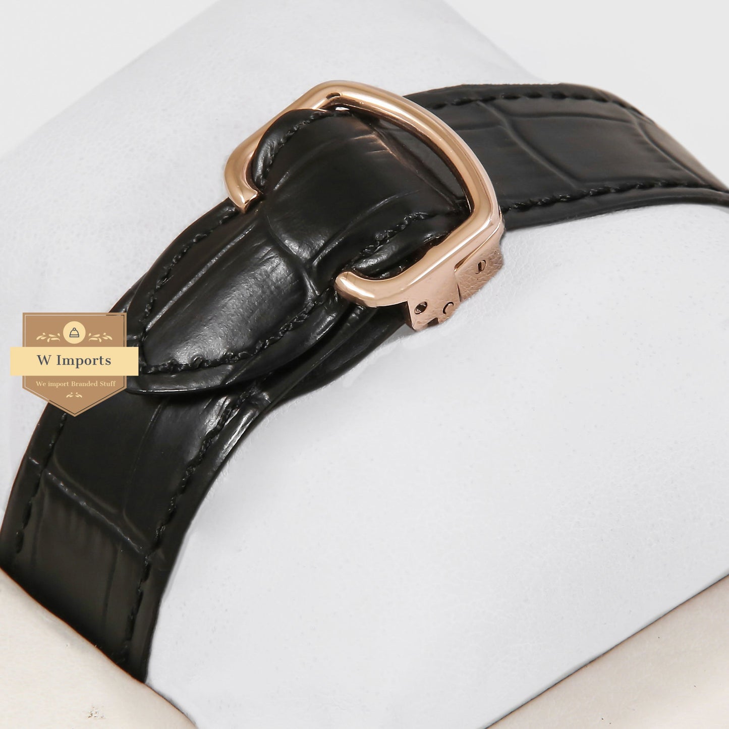 Latest Collection Rose Gold Case With White Dial & Black Leather Strap