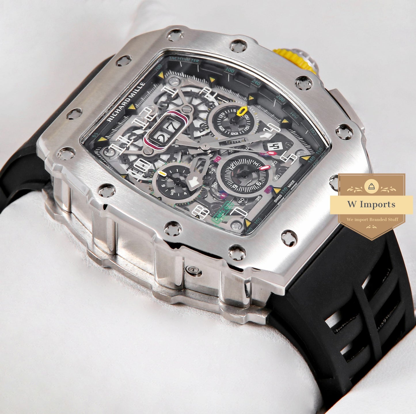 Latest Collection Chronograph Silver With Black Rubber Strap