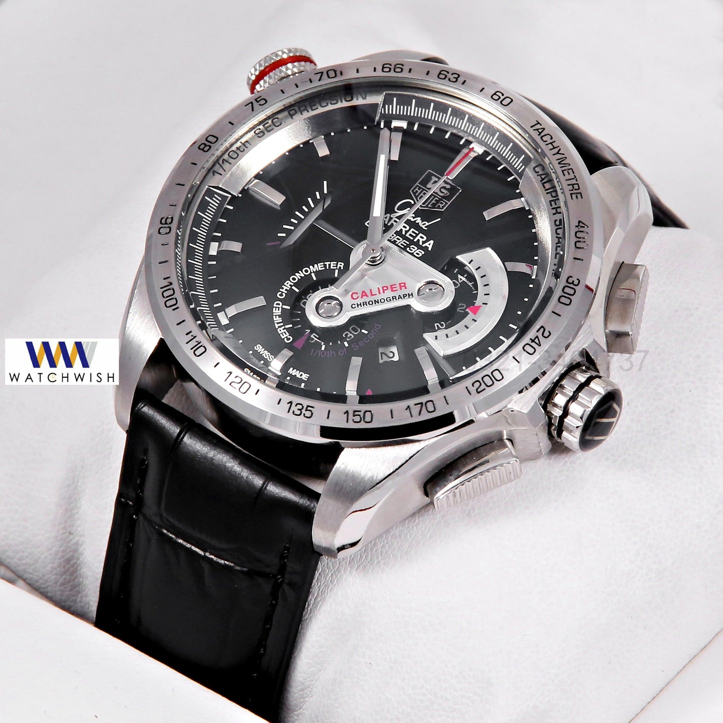 Latest Collection Chronograph Silver With Black Dial & Leather Strap