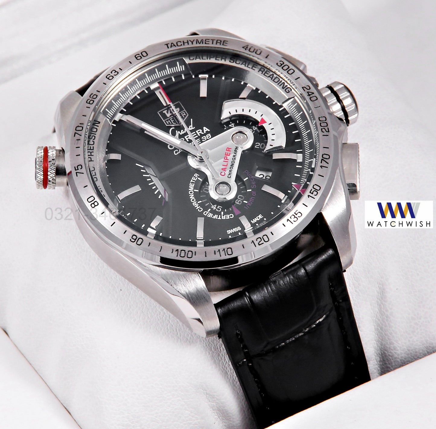 Latest Collection Chronograph Silver With Black Dial & Leather Strap