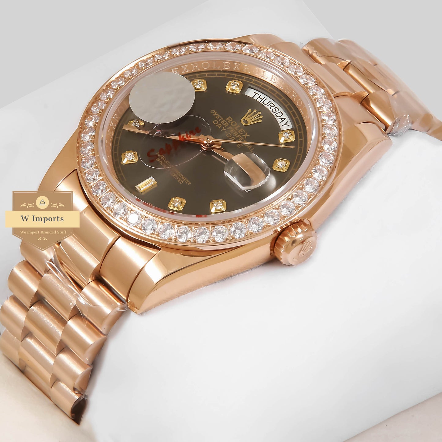Latest Collection 40 Rose Gold With Chocolate Brown Dial & Stone Bezel ZR Factory