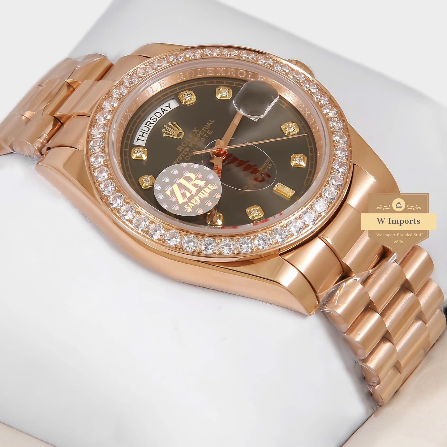 Latest Collection 40 Rose Gold With Chocolate Brown Dial & Stone Bezel ZR Factory