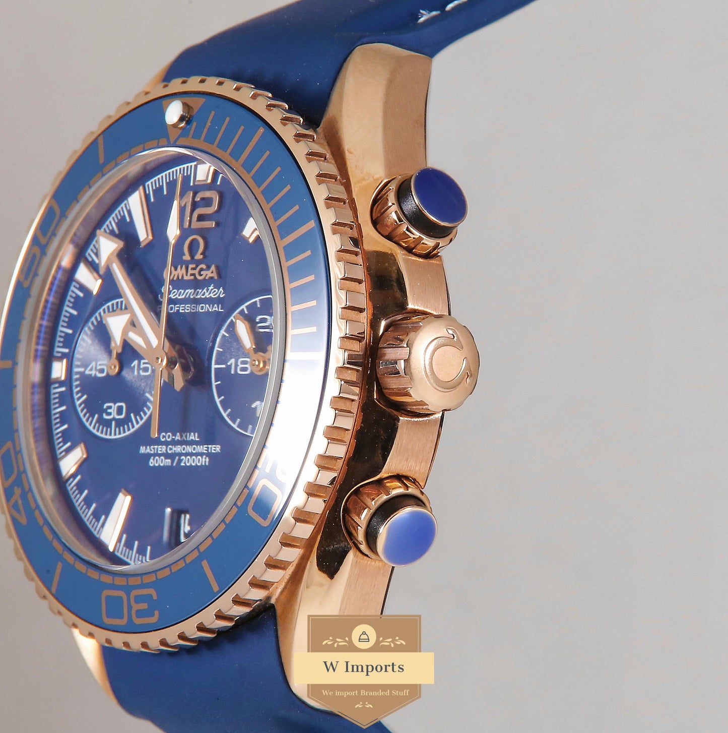Latest Collection Chronograph Rose Gold Case With Blue Dial & Rubber Strap