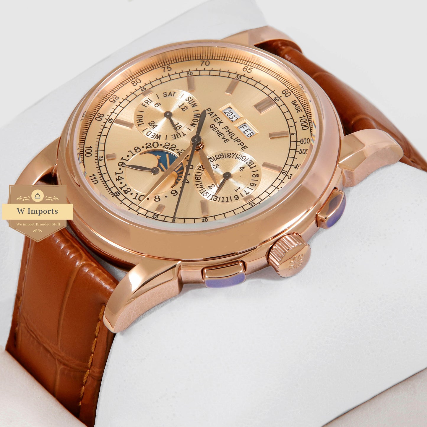 Latest Collection Moon Phase Rose Gold Case With Dial & Brown Leather Strap