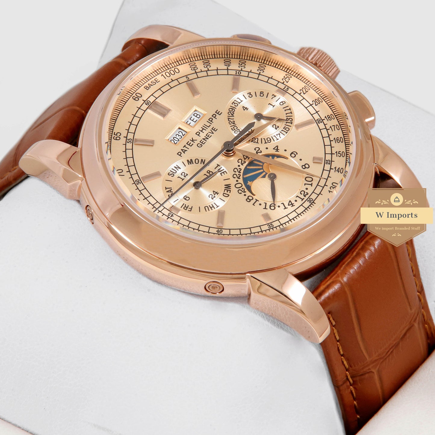 Latest Collection Moon Phase Rose Gold Case With Dial & Brown Leather Strap
