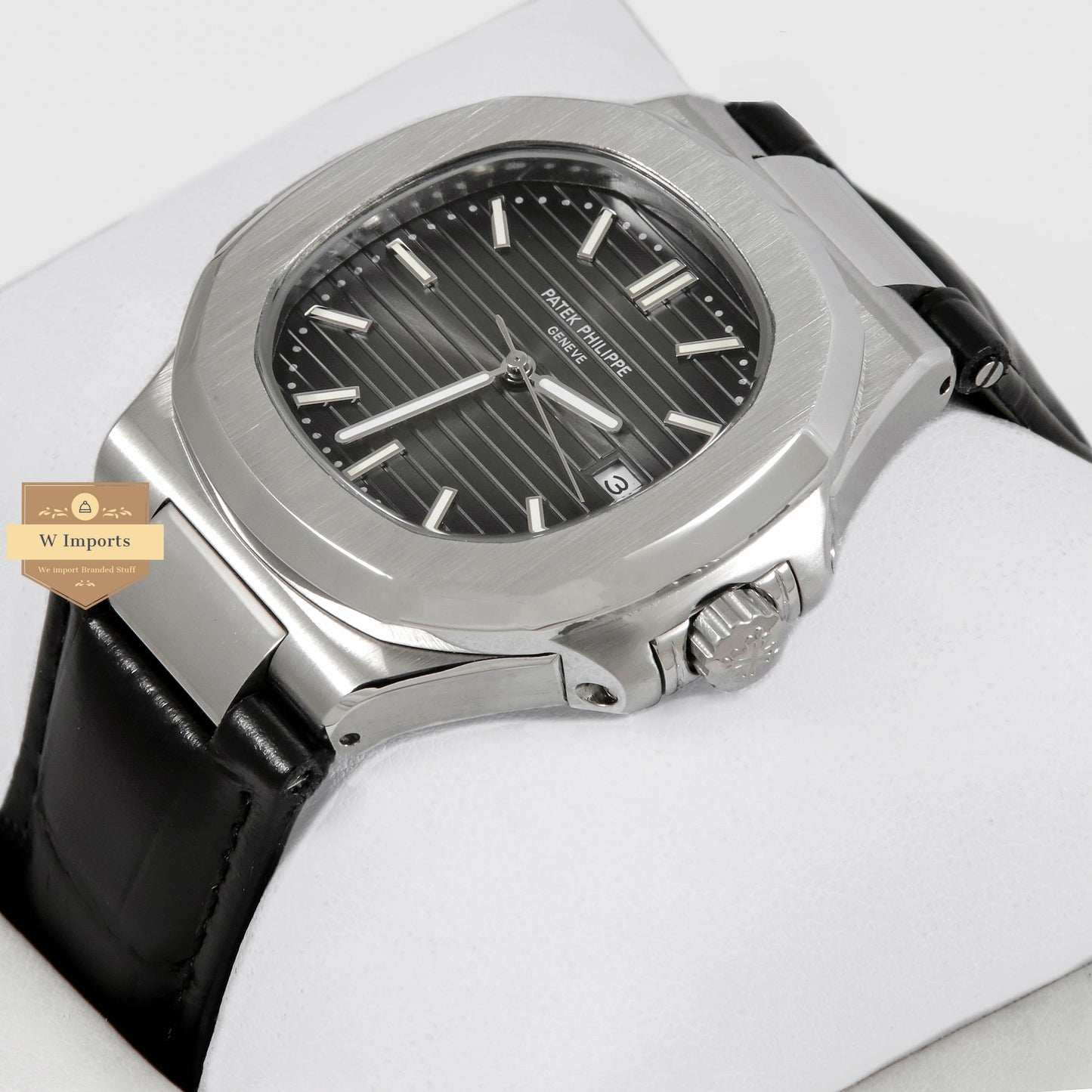 Latest Collection Silver Case With Black Dial & Leather Strap