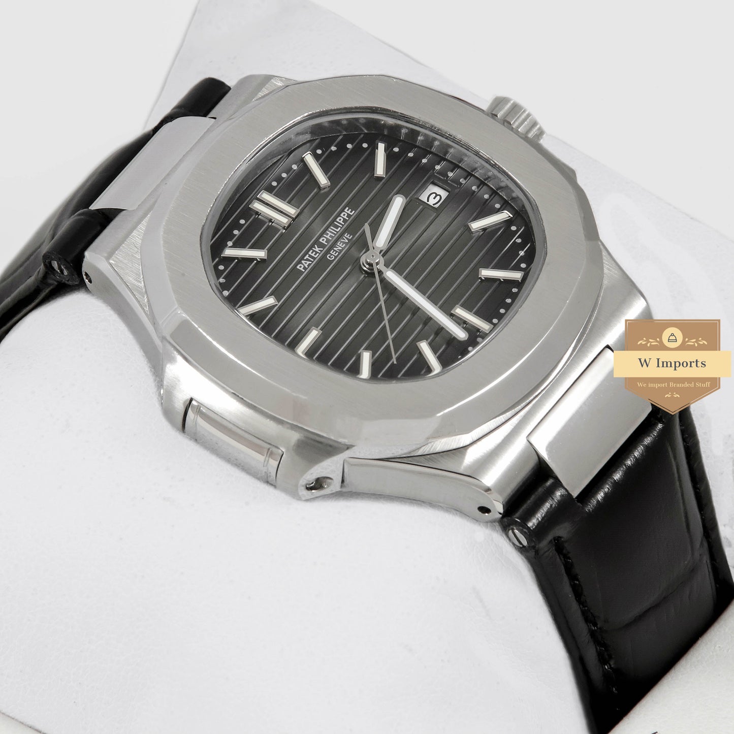 Latest Collection Silver Case With Black Dial & Leather Strap
