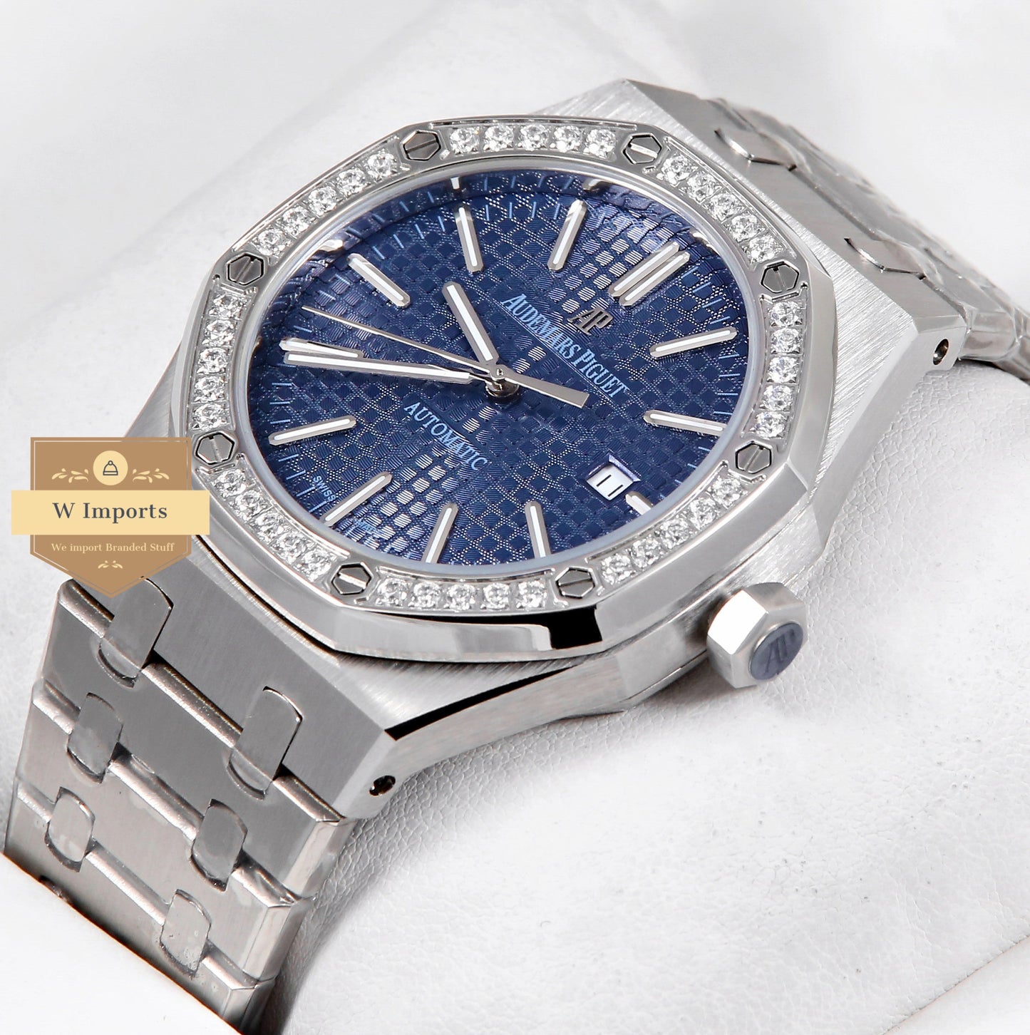 Latest Collection Silver With Blue Dial & Stone Bezel Automatic Watch