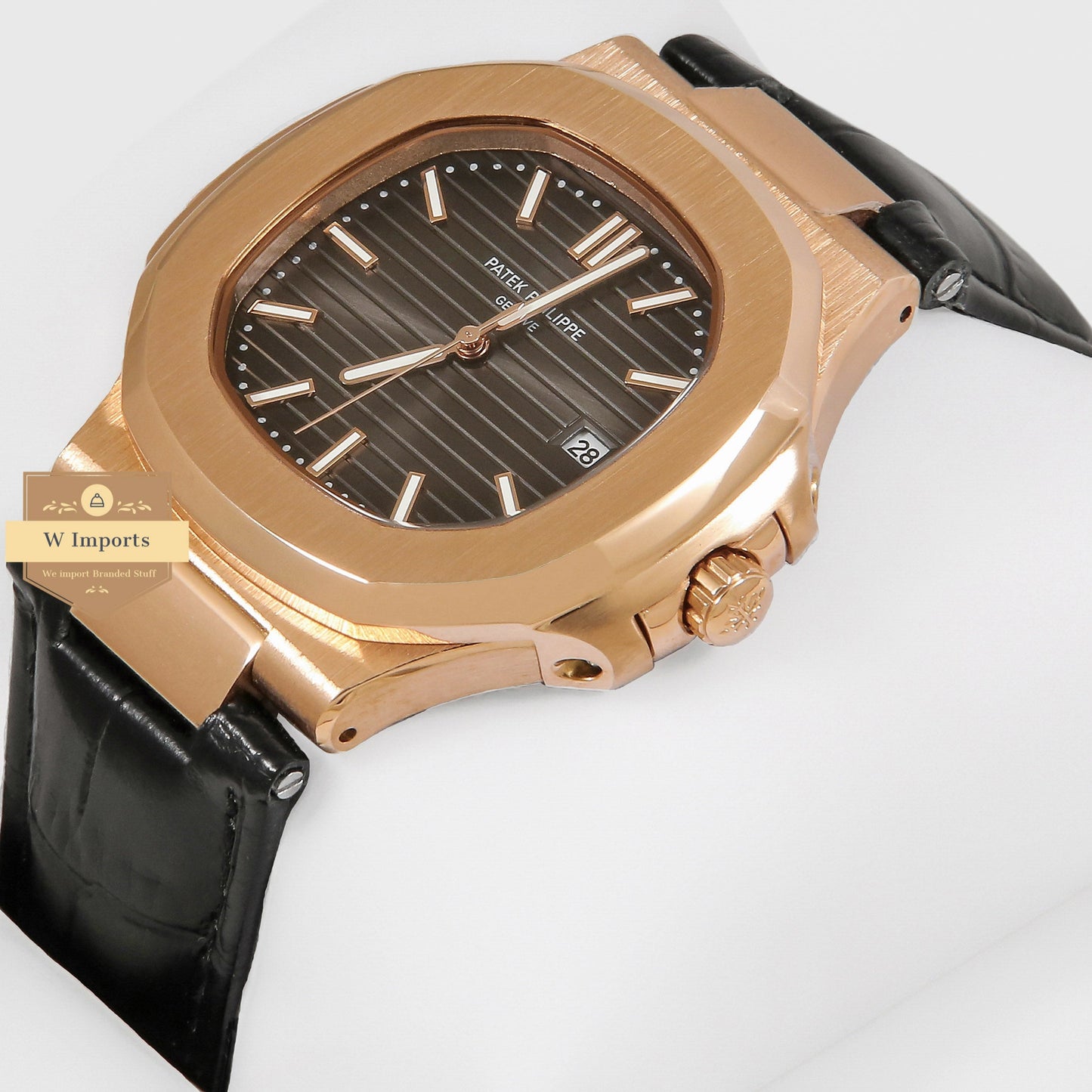 Latest Collection Rose Gold Case With Black Dial & Leather Strap