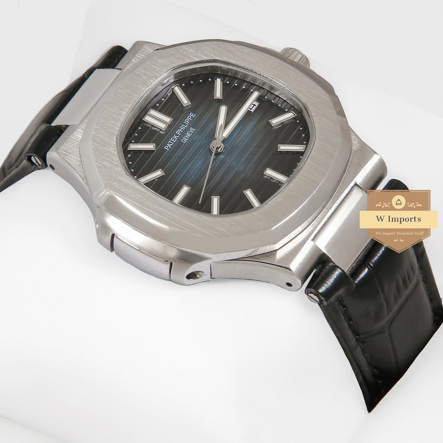 Latest Collection Silver Case With Blue Dial & Black Leather Strap