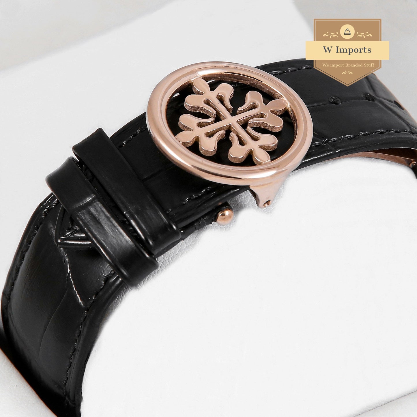 Latest Collection Chronograph Rose Gold Case With Black Dial Stone Figure & Leather Strap