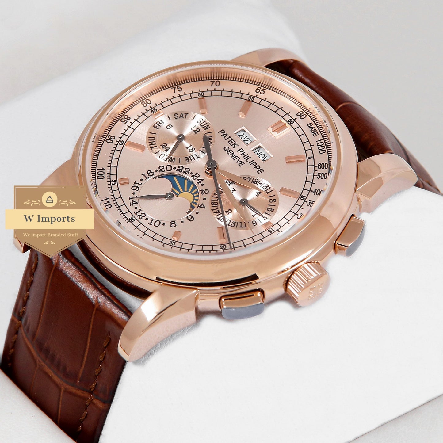 Latest Collection Moon Phase Rose Gold Case & Dial With Brown Leather Strap