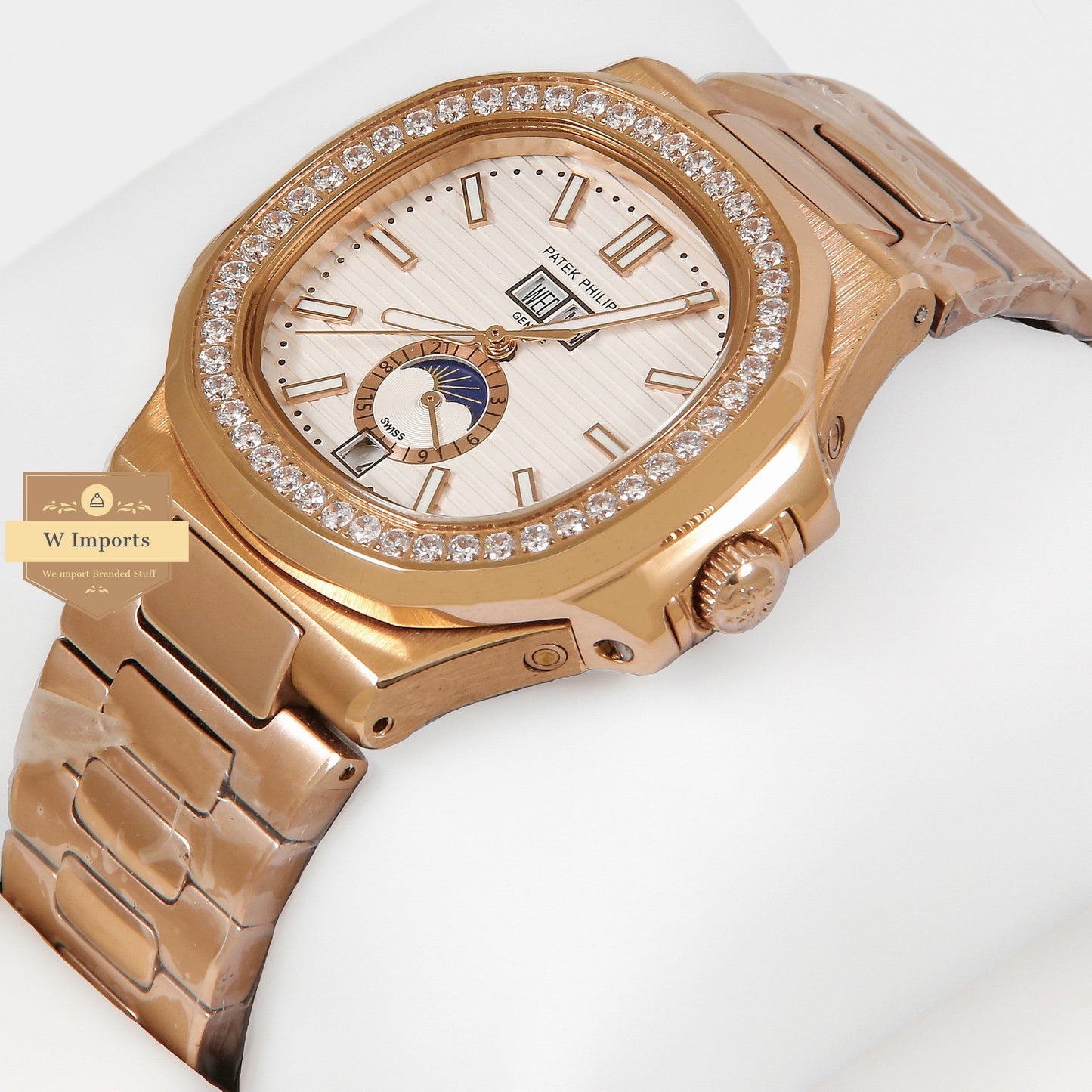 Latest Collection Annual Calendar Moon Phase Rose Gold With White Dial Automatic Watch
