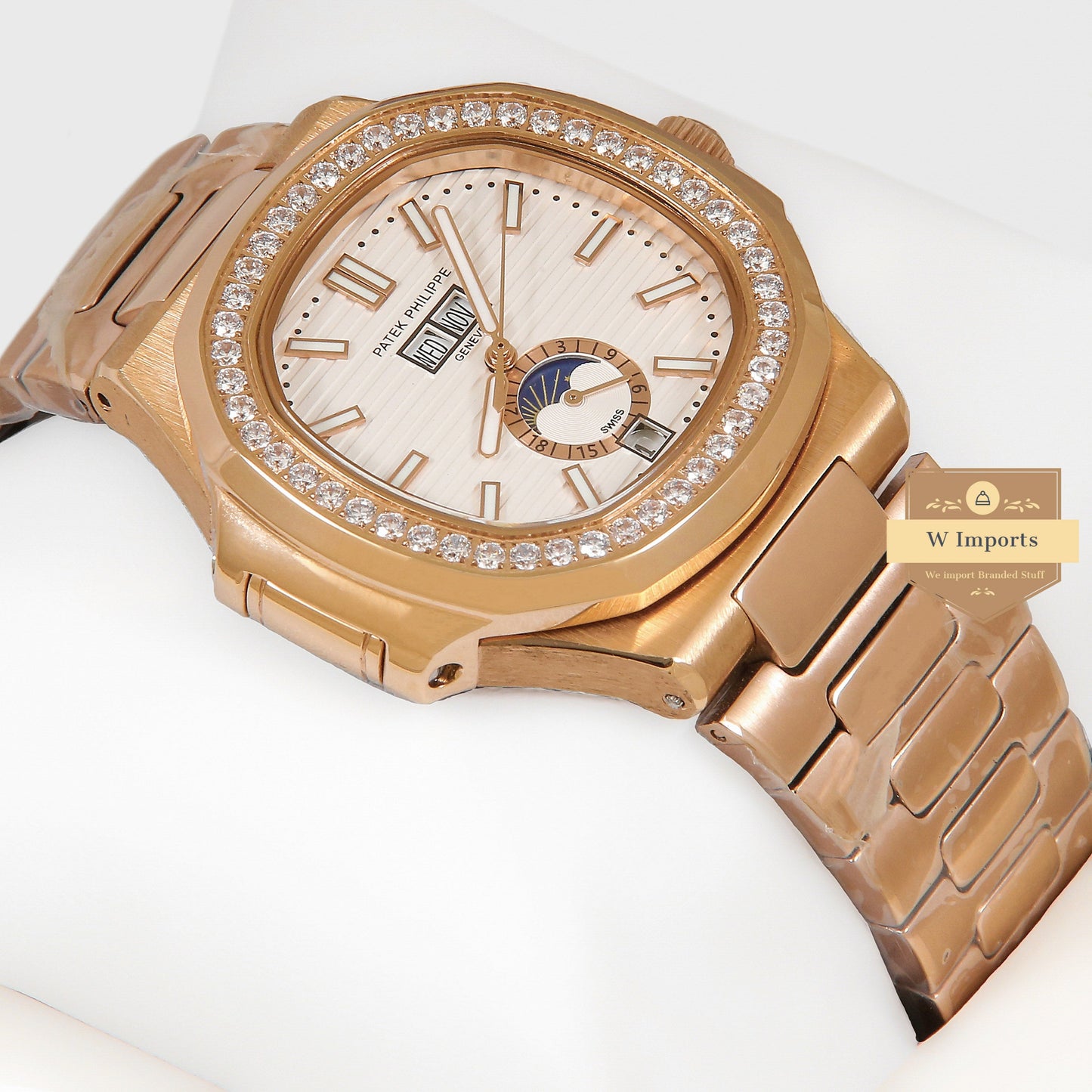 Latest Collection Annual Calendar Moon Phase Rose Gold With White Dial Automatic Watch