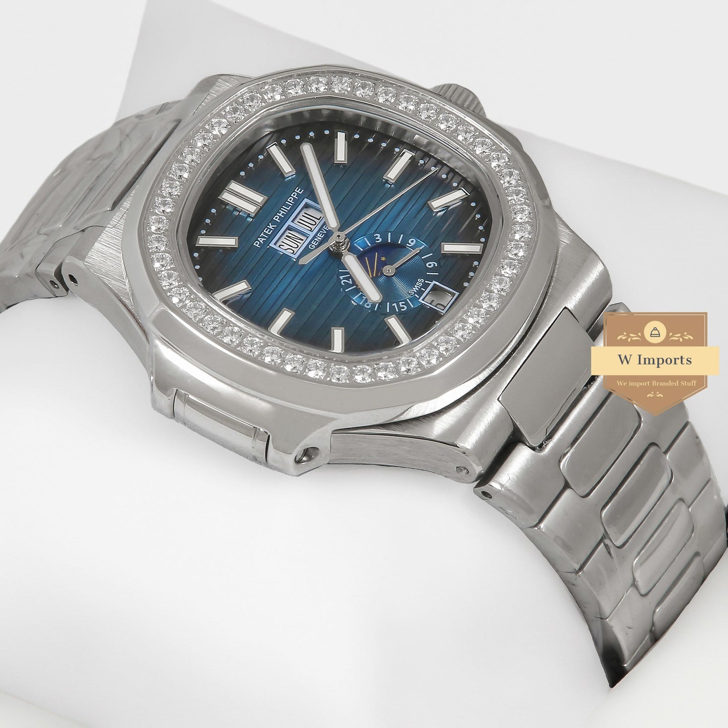Latest Collection Annual Calendar Moon Phase Silver With Blue Dial Automatic Watch