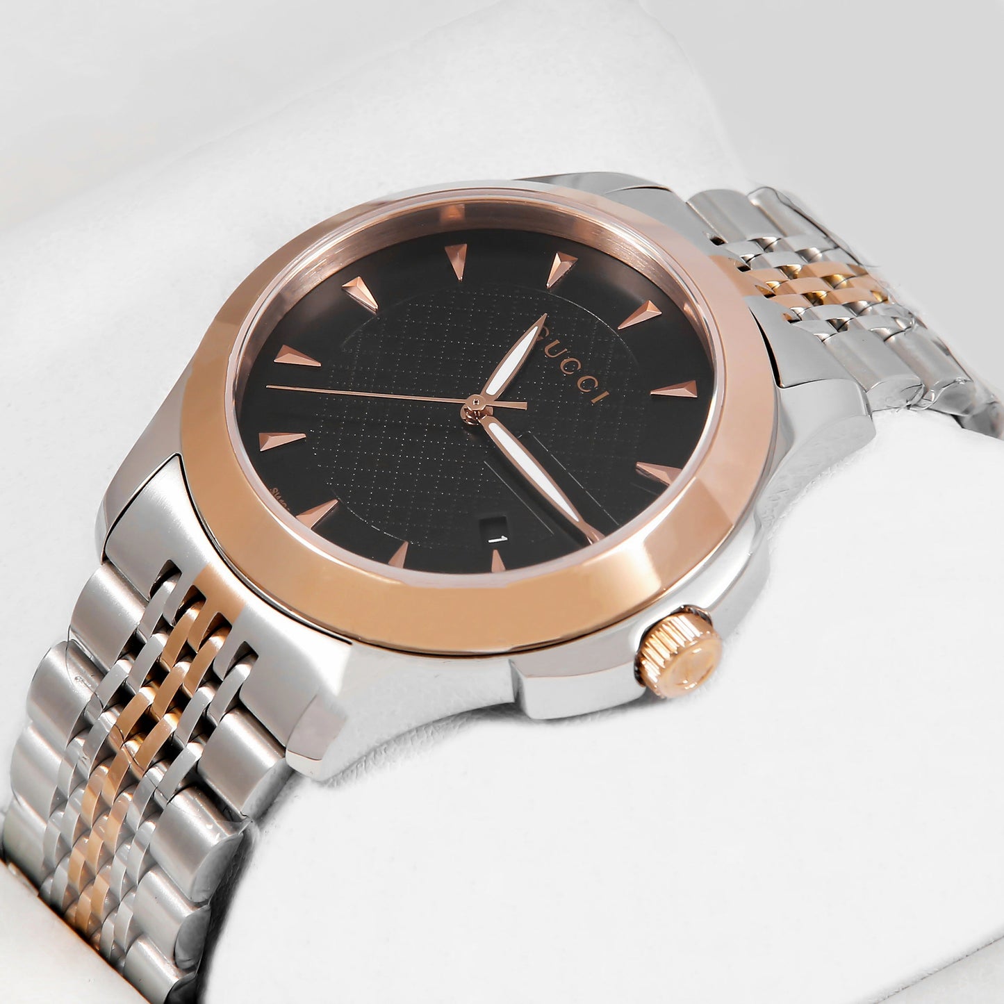Latest Collection Two Tone Rose Gold With Black Dial & Stone Figure