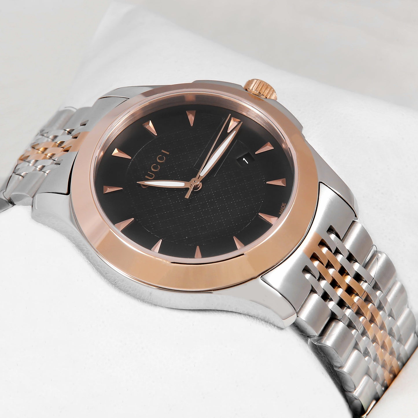 Latest Collection Two Tone Rose Gold With Black Dial & Stone Figure